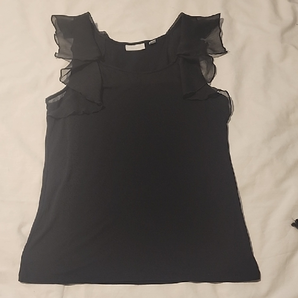 New York & Company Black Ruffle Sleeve Blouse - Size M